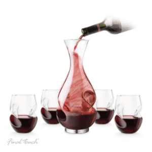 Red wine decanter and matching glassware